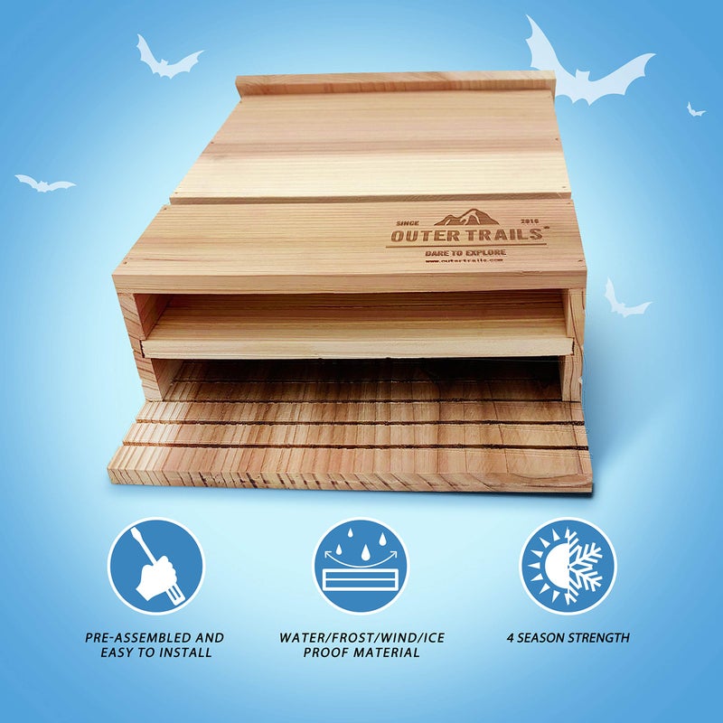 Outer Trails Bat House Outdoor Bat Habitat, Natural Cedar Wood, 2 Chamber - Image 3